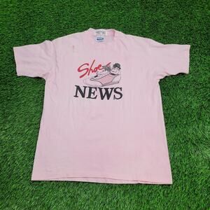 Vintage 80s Shoes Sneaker News Shirt Large 21x28 Pink